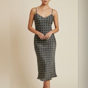 ANN TAYLOR Vintage 90s Silk Slip Midi Dress Dark Floral Geometric Size 2